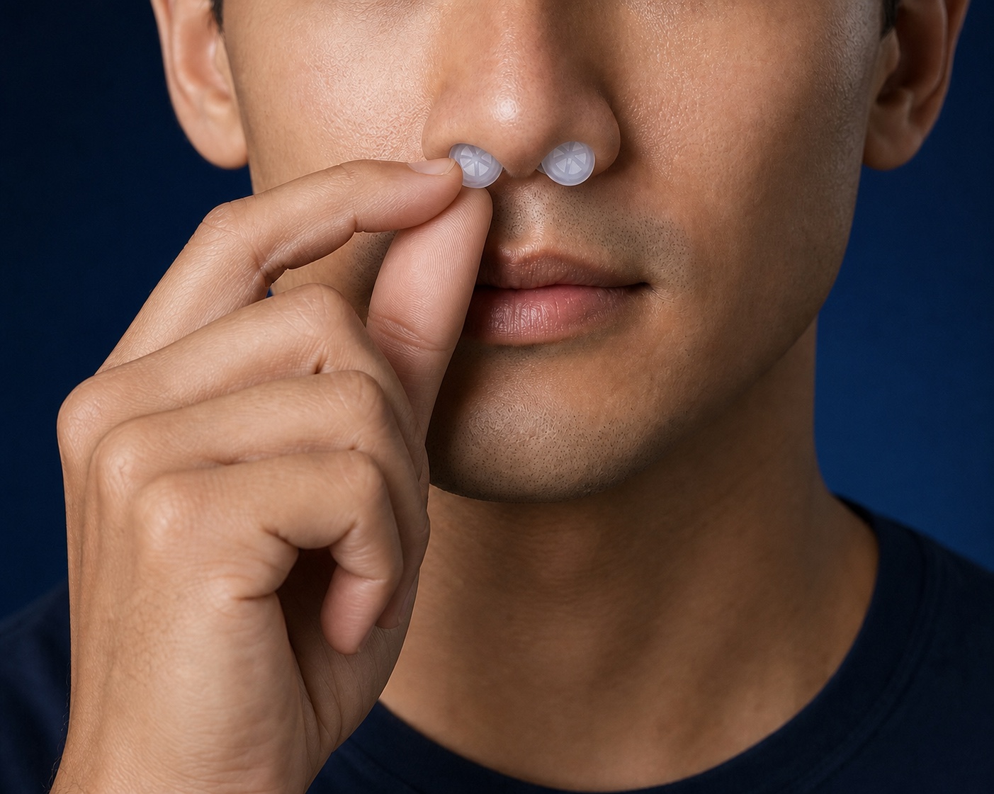 Gently seating Nasal Secure at the nostril openings for a comfortable fit